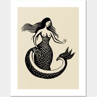 Woodcut Mermaid Posters and Art